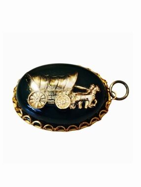 2FOR$30 - Vintage Oversized Stagecoach Green and Gold Charm Pendant